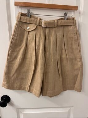 Ralph Lauren Tan High-Waist Pleated Shorts with Belt